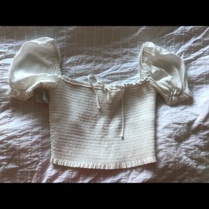Aritzia smocked cropped top white